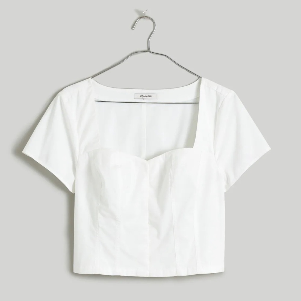 Madewell White Crop Bustier Blouse Short Sleeve